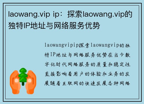 laowang.vip ip：探索laowang.vip的独特IP地址与网络服务优势